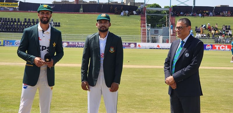 Bangladesh captain Najmul Hossain Shanto won the toss and sent Pakistan in to bat in the first Test on 21 August